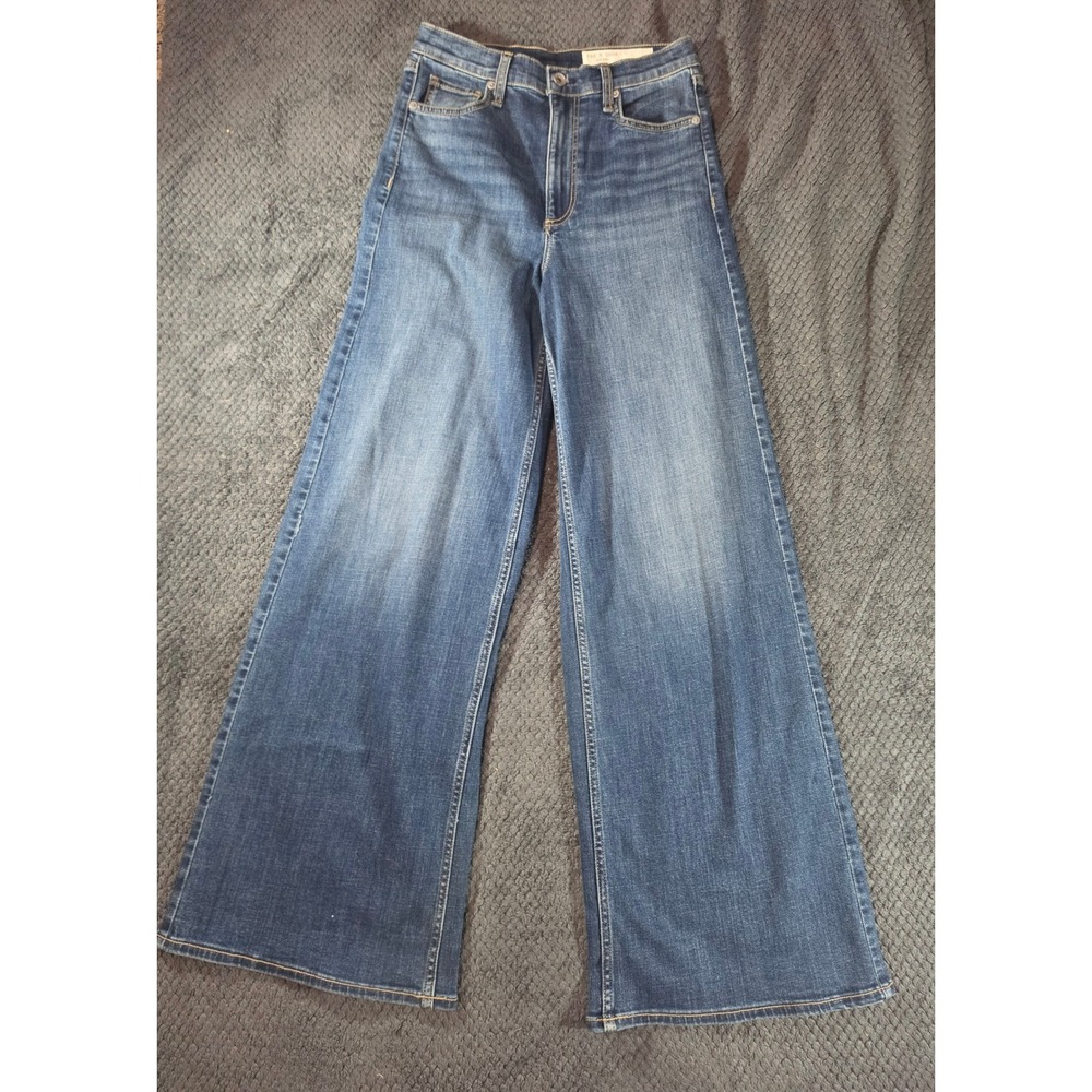 Rag & Bone Serena Full Length Wide Leg Jeans Bogart Wash Size 27 High Rise